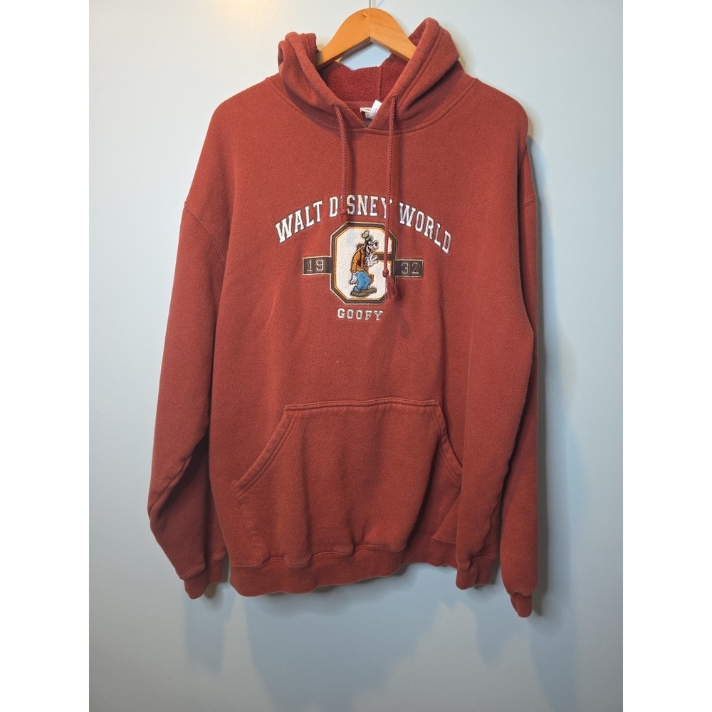 Walt Disney World Goofy Embroidered‎ Hoodie Red Rust Mens Large Vintage NOTE